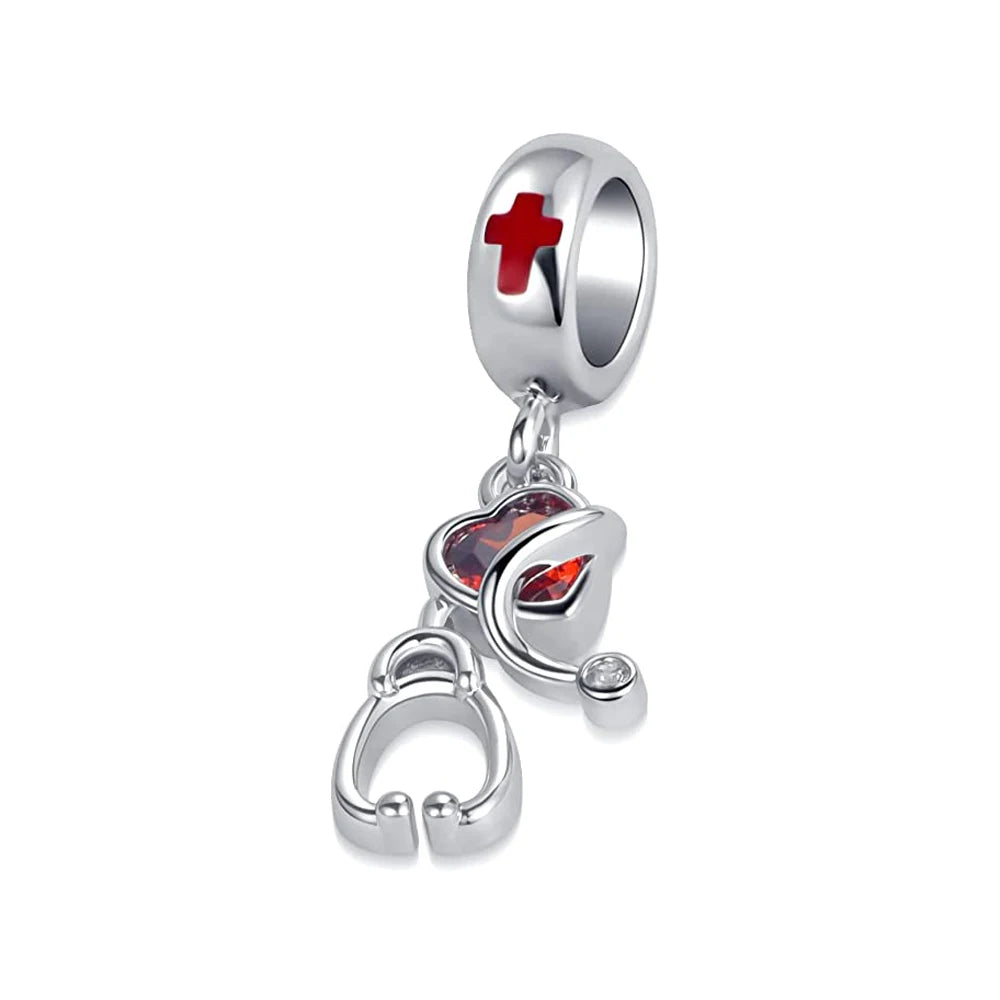 925 Sterling Silver Nurse Cross DIY Charms Beads Zircon