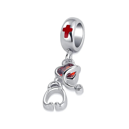925 Sterling Silver Nurse Cross DIY Charms Beads Zircon