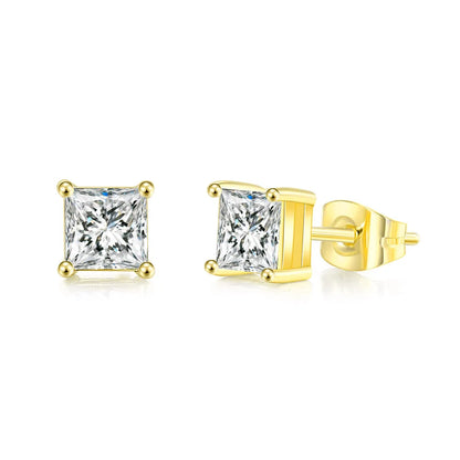 Square Clear Zircon Stud Earrings for Women and Men Stylish Ear Accessories with Various Size Crystals