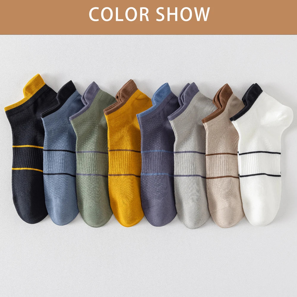 5 Pairs Mens Antibacterial Colorblock Ankle Socks Breathable