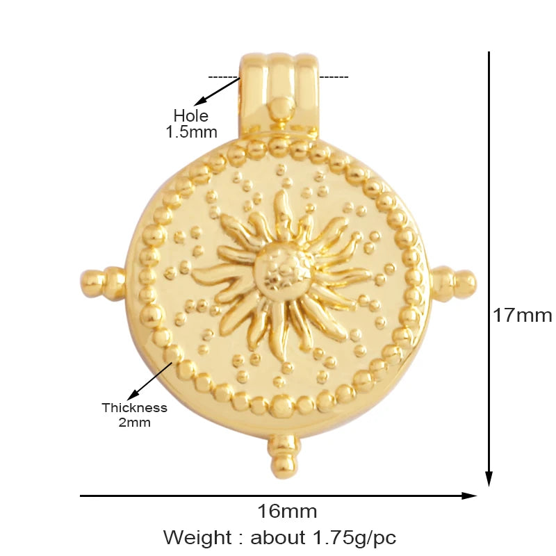 Gold-Plated Celestial Moon Star Charm Pendant with Cubic Zirconia for Jewelry Making