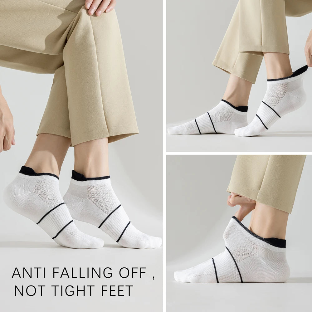 5 Pairs Mens Antibacterial Colorblock Ankle Socks Breathable