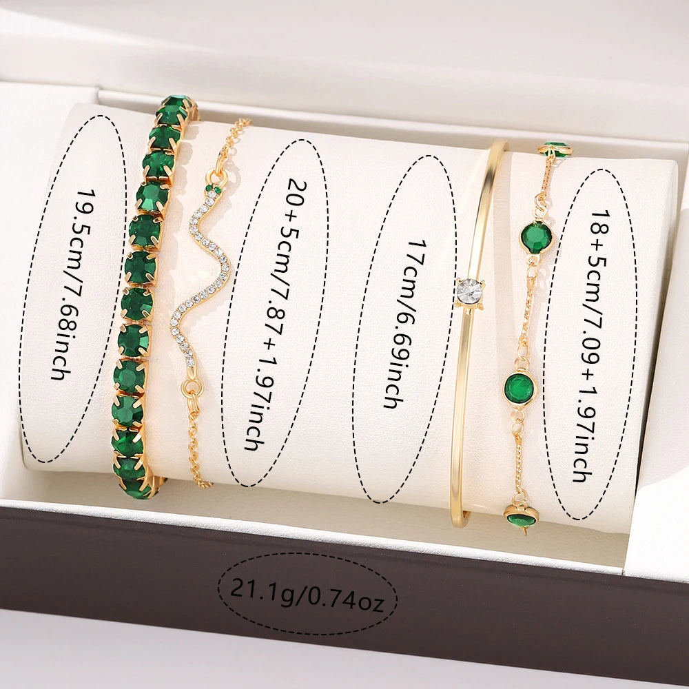 4-Piece Retro Green Diamond Bracelet Set - Versatile Fashion Accessory H477