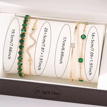 4-Piece Retro Green Diamond Bracelet Set - Versatile Fashion Accessory H477