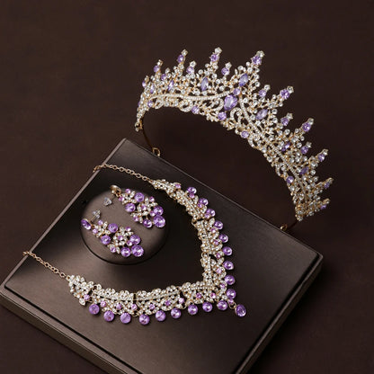 Itacazzo Gold Bridal Headwear Set with Crown, Necklace, and Earrings for Women