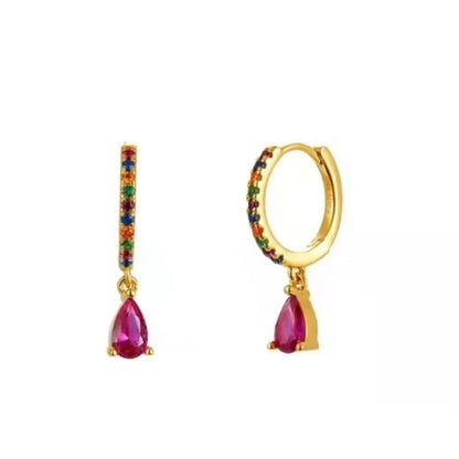 Rose Red Zircon Hoop Earrings for Women Minimalist Dangle Party Jewelry Trend 2025