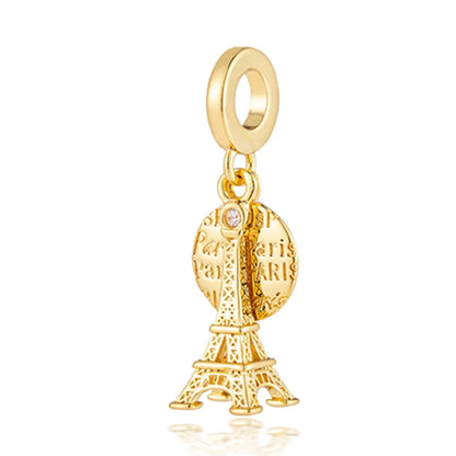 Golden Dragon Double Heart Dangle Charm Bead For 925 Bracelet