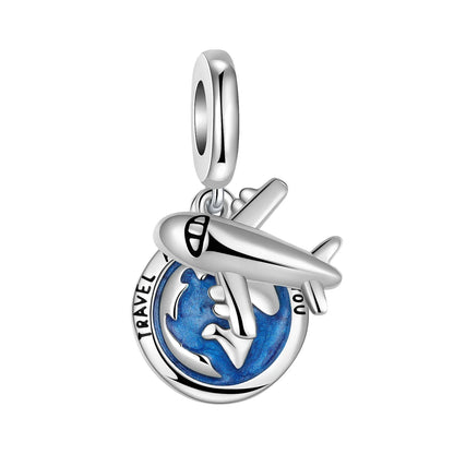 Original 925 Sterling Silver Blue Zircon Space Charms Aircraft Planet Astronaut Beads for DIY Necklace and Bracelet Jewelry Gift