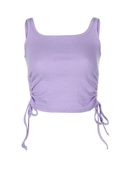 Ruched Tie Up Sleeveless Crop Top Women Summer Knit