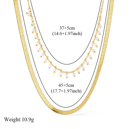 Ganemly Elegant 316L Stainless Steel Double Layer Pearl Necklace for Women 18K Gold Plated Waterproof Fashion Jewelry