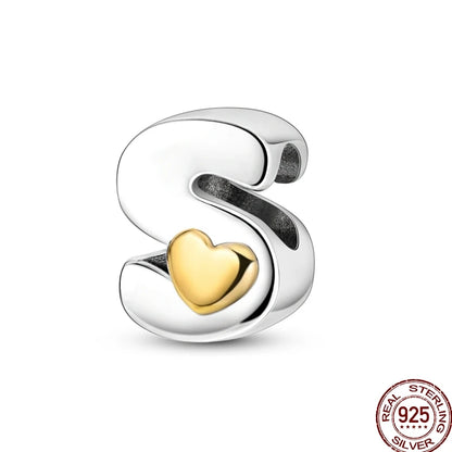 925 Sterling Silver Alphabet Charm Bracelet Gold Heart