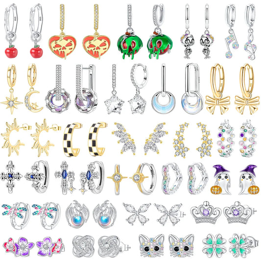 925 Sterling Silver Skull Pumpkin Cross Hoop Earrings Sparkling Zircon Glamorous Women Jewelry