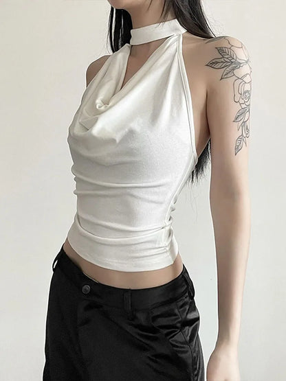 Women Solid Color Halter Vest Slim Fit Summer Top Essential