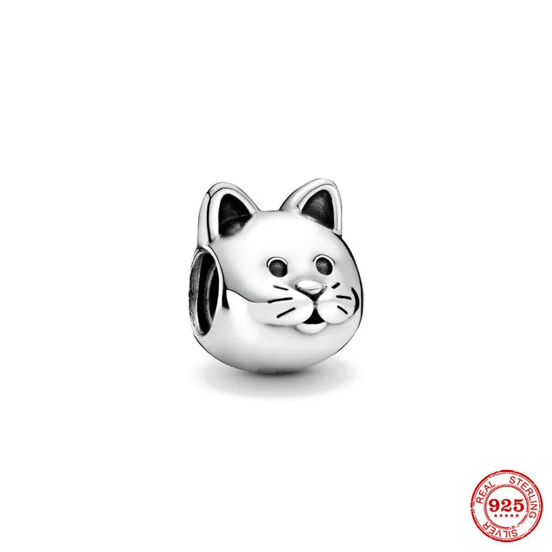 Sterling Silver Paw Print and Bone Charm Bead for Pet Bracelet Jewelry P095