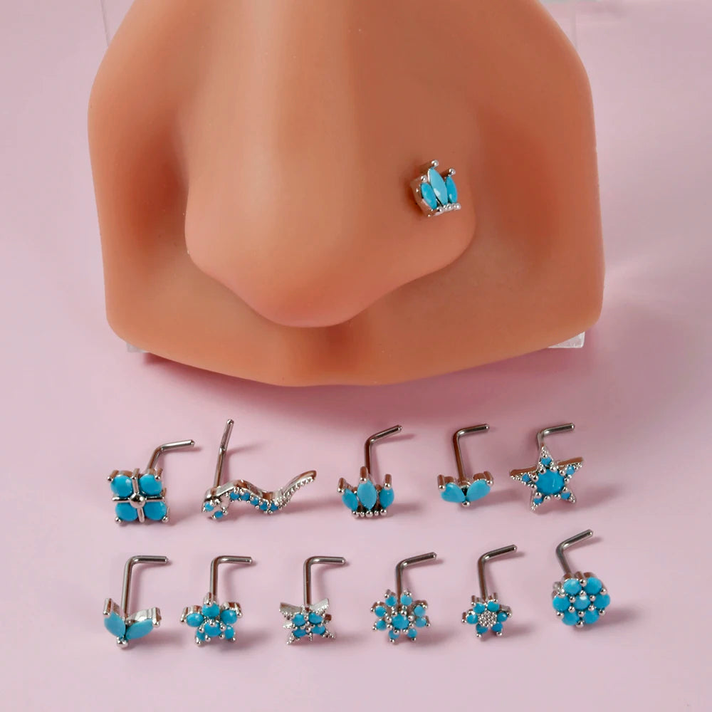 Turquoise Marquise Gem Sunflower Nose Bone Stud 20g Stainless Steel Piercing Jewelry