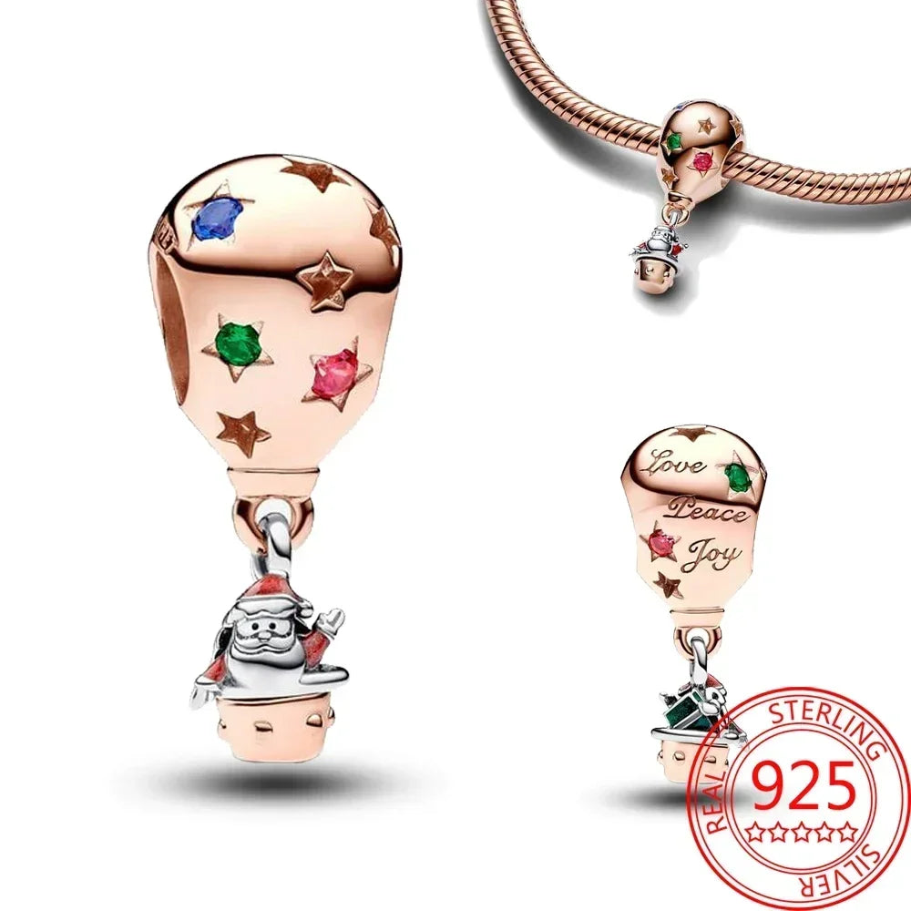 925 Sterling Silver Festive Cookie House Heart Nutcracker Dangle Charm for DIY Christmas Tree and Original Bracelet Gift