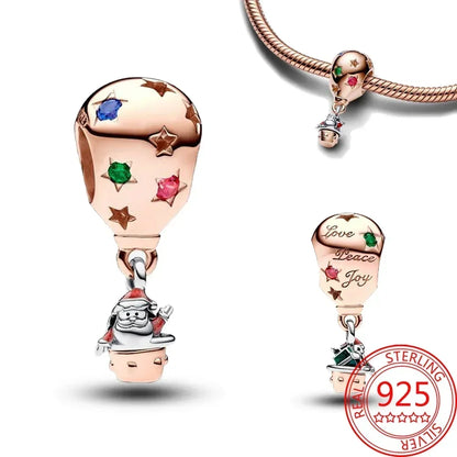 925 Sterling Silver Festive Cookie House Heart Nutcracker Dangle Charm for DIY Christmas Tree and Original Bracelet Gift