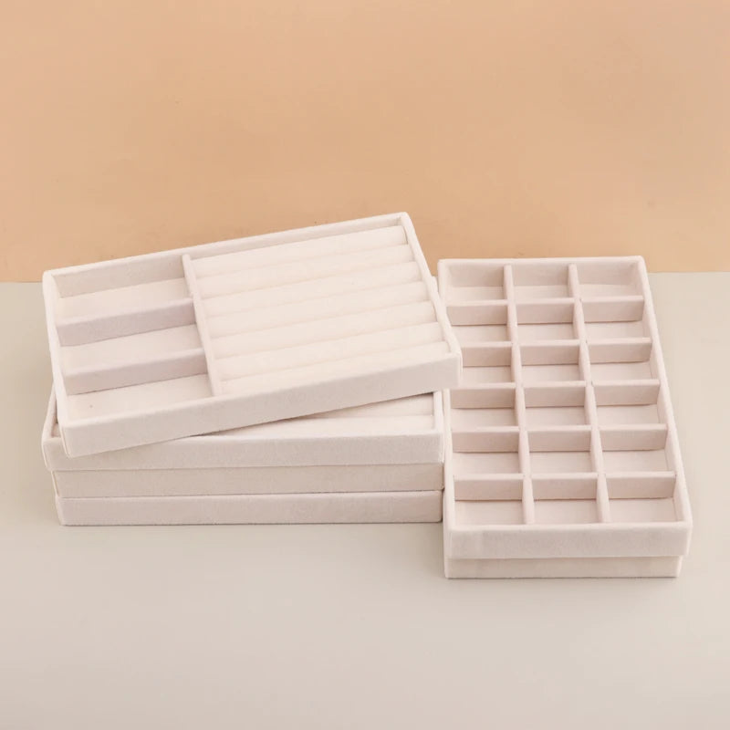 Velvet Jewelry Tray Stackable Beige Storage for Rings and Earrings