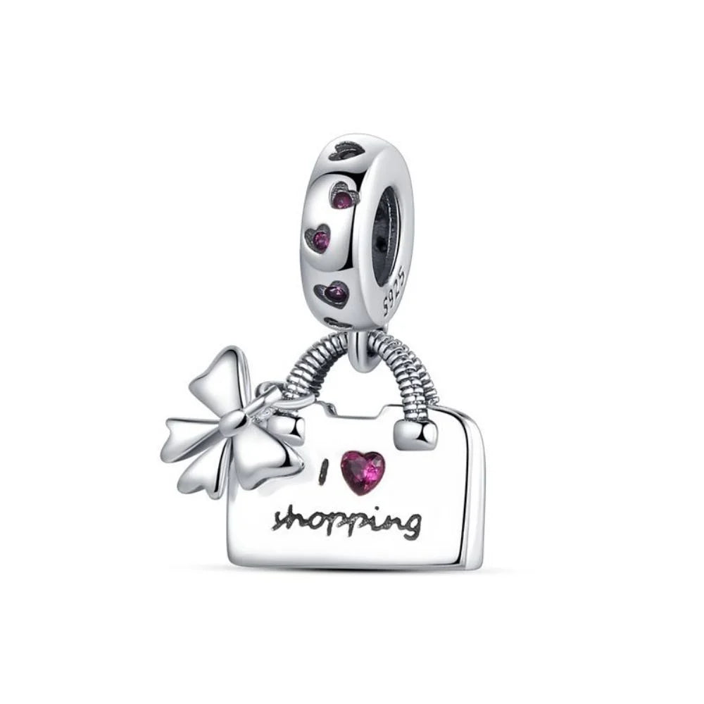 Romantic 925 Sterling Silver Lipstick Charm Pendant with Zircon for Womens Bracelets Necklaces DIY Jewelry Gift