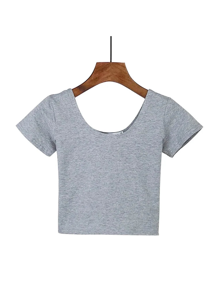 Dozw Solid Crop Top For Women Slim Fit High Waist Tee