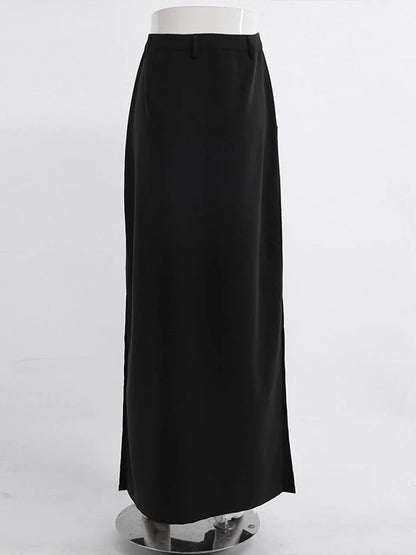 Black Loose Ankle Length A Line Skirt With Pocket Zip Women