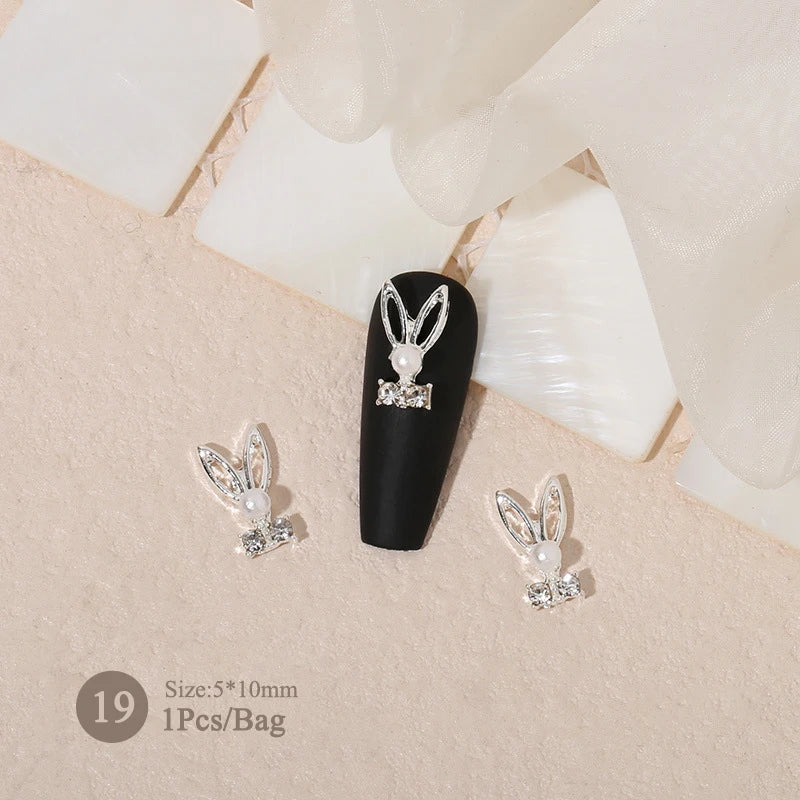 Elegant Gold Silver Metal Bowknot Nail Charm 3D Rhinestone Decor for DIY Manicure Art