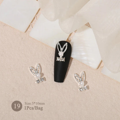 Elegant Gold Silver Metal Bowknot Nail Charm 3D Rhinestone Decor for DIY Manicure Art