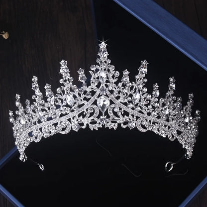 Bridal Elegance: Luxury Silver Crystal Water Drop Tiara & Jewelry Set - 4 Pcs