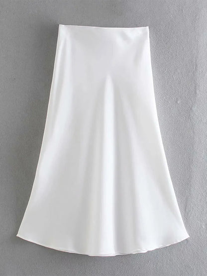 Satin A Line Skirt With Elastic Waist For Women Summer