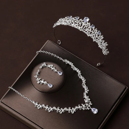 Itacazzo Gold Bridal Headwear Set with Crown, Necklace, and Earrings for Women