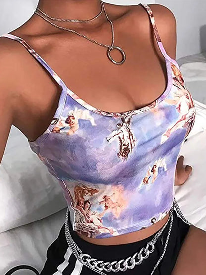 Angel Print Cropped Camisole Top for Women Sexy Streetwear