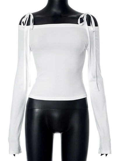 Sexy Bow Off Shoulder Skinny Top for Women Y2K Streetwear