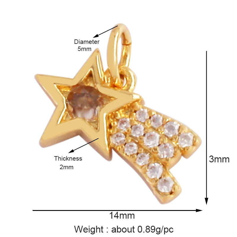 Gold-Plated Celestial Moon Star Charm Pendant with Cubic Zirconia for Jewelry Making