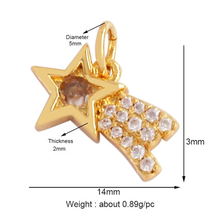 Gold-Plated Celestial Moon Star Charm Pendant with Cubic Zirconia for Jewelry Making