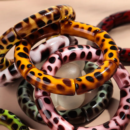 Vintage Leopard Print Acrylic Bamboo Stretch Bracelet for Women Fashion Jewelry 2025