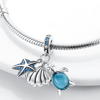 925 Sterling Silver Sea Turtle Dangle Charm For Bracelet
