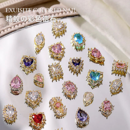 Luxury Zircon Nail Art Charms Set with Random Multi-Shape Crystal Rhinestones for 3D Nail Decoration