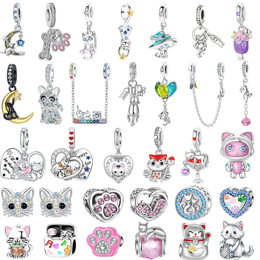 Original 925 Sterling Silver Cat Claw Charms with Zircon Accents Money Attract Earrings and DIY Necklace Bracelet Beads Gift Jewelry