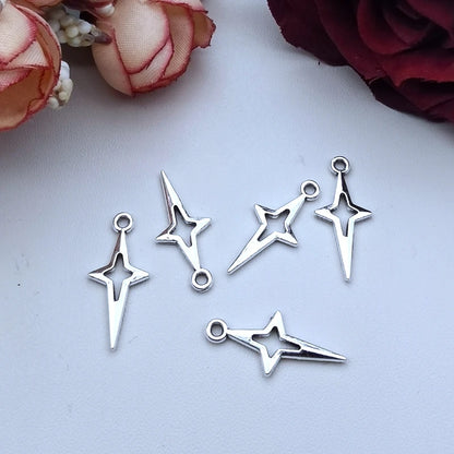 40pcs 23x10mm Shiny Star Charms Antique Silver For Jewelry