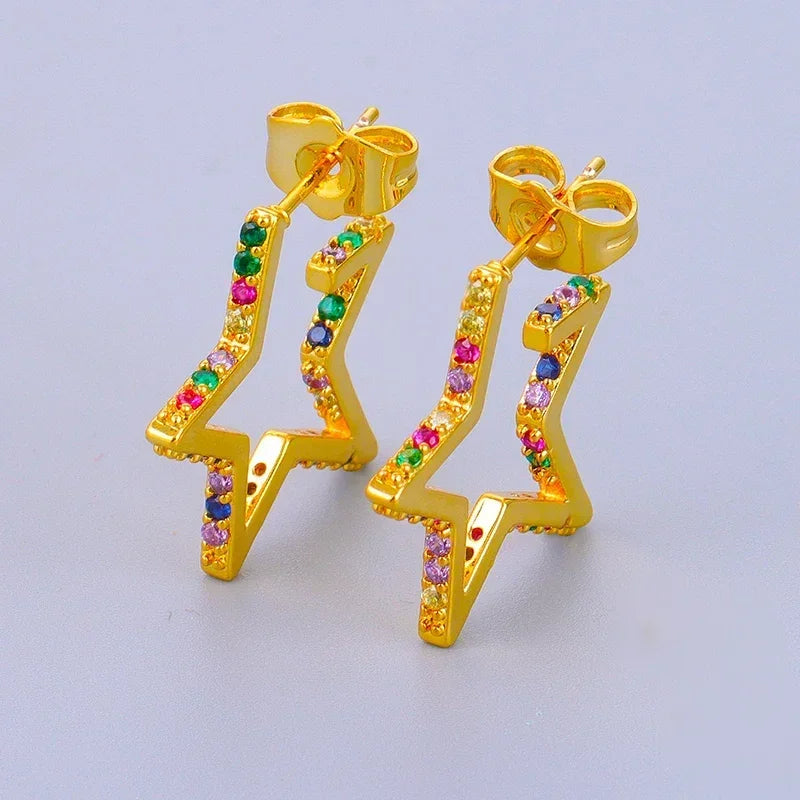 Crmya Gold-Color Cubic Zirconia Hoop Earrings Set for Women Fashion Jewelry 2023