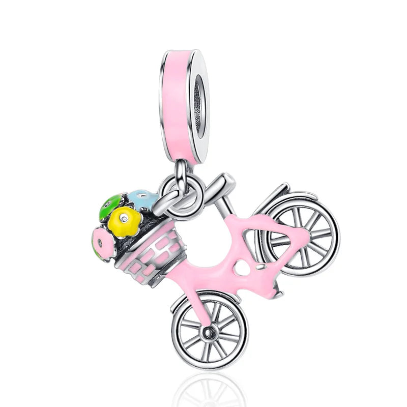 Pink Hot Air Balloon Daisy Murano Glass Charm for European Silver Bracelet SS1898