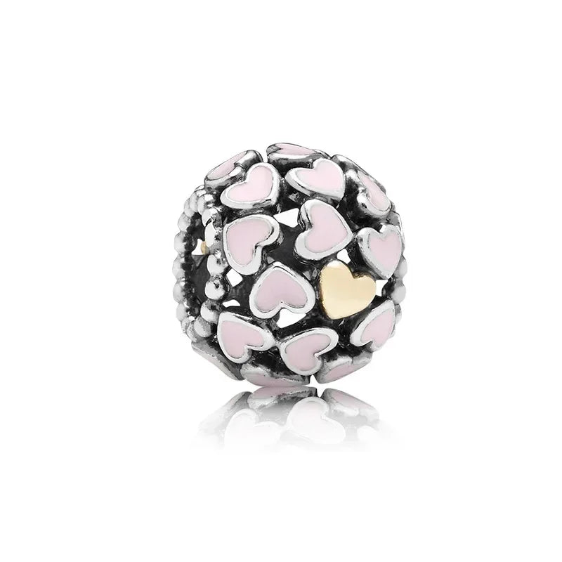 925 Sterling Silver Pink Flower Balloon Coffee Cup Charm Beads for DIY Bracelets Perfect Gift for Women AMC01155