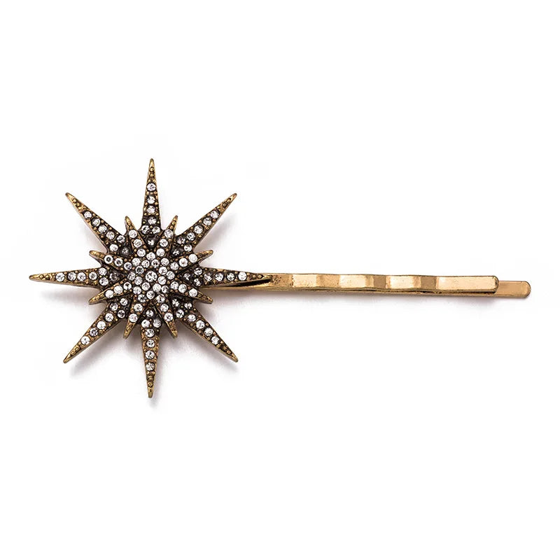 Geometric Stars & Moon Rhinestone Hair Clip Set - Top-Rated Bridal Hairpins for Women Antique Gold-2