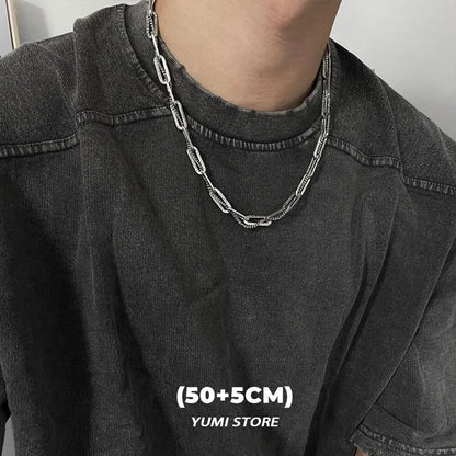Hip-Hop Titanium Steel Textured Necklace Unisex Punk Clavicle Choker