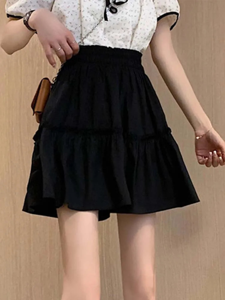 Kawaii Patchwork Fungus Mini Skirt Fairycore Preppy Style