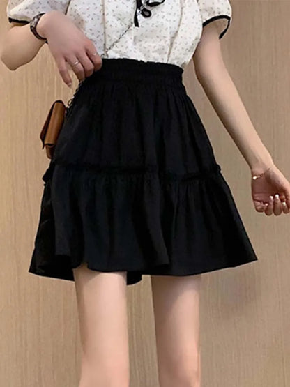 Kawaii Patchwork Fungus Mini Skirt Fairycore Preppy Style