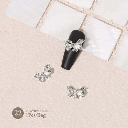 Elegant Gold Silver Metal Bowknot Nail Charm 3D Rhinestone Decor for DIY Manicure Art