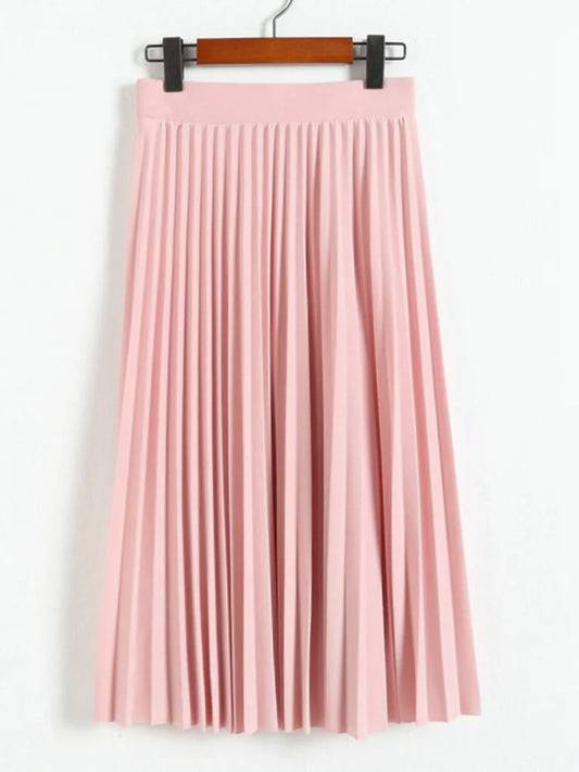 High Waist Pleated Skirt For Women Solid Color Elastic