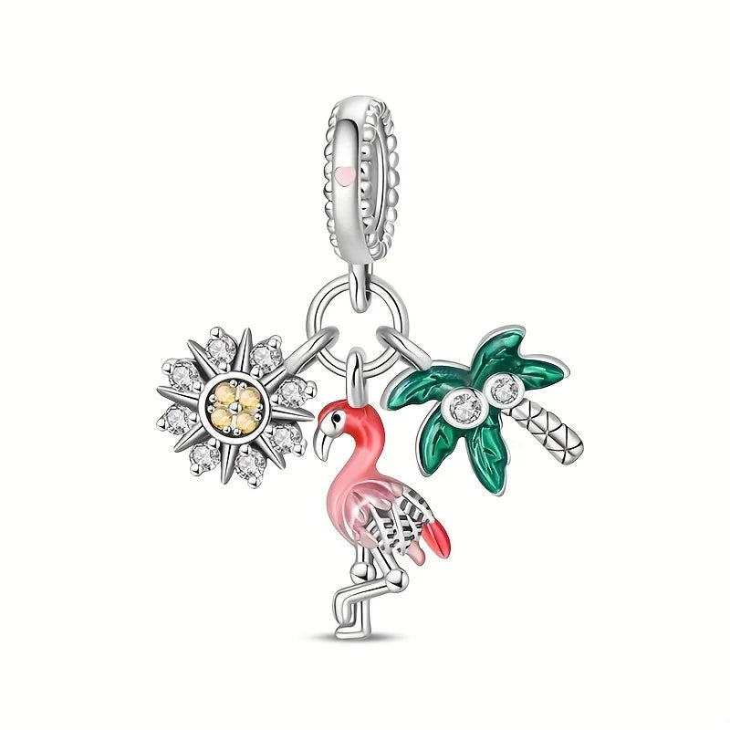 Green Monstera Leaf Charm 925 Sterling Silver Dangle Bracelet Jewelry for Women PAC1537