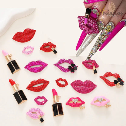 3D Pink Lip Nail Charms Luxury Metal Nail Art Jewelry for DIY Manicure Decoration